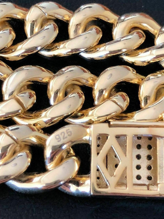 HarlemBling Miami Cuban Link Chain 14k Yellow Gold Over Solid 925 Silver Icy 10mm HEAVY ICED