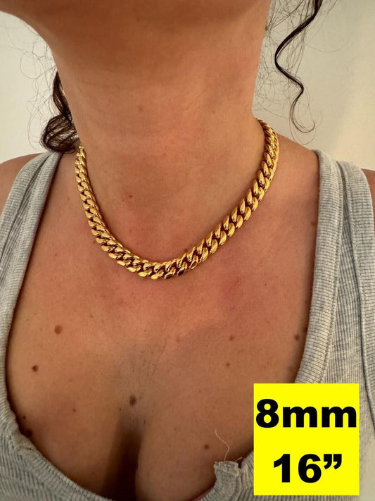 HarlemBling Miami Cuban Link Chain Necklace Bracelet 14k Gold Plated Stainless Steel 4-18mm