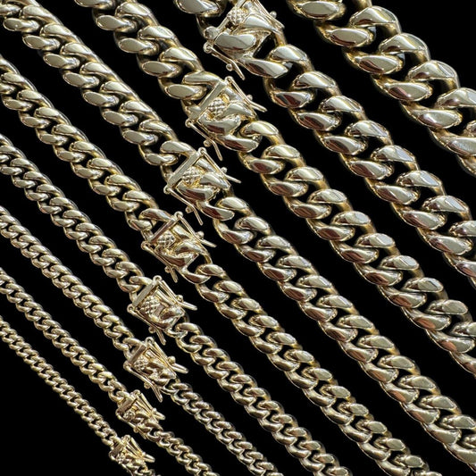 HarlemBling Miami Cuban Link Chain Necklace Bracelet 14k Gold Plated Stainless Steel 4-18mm