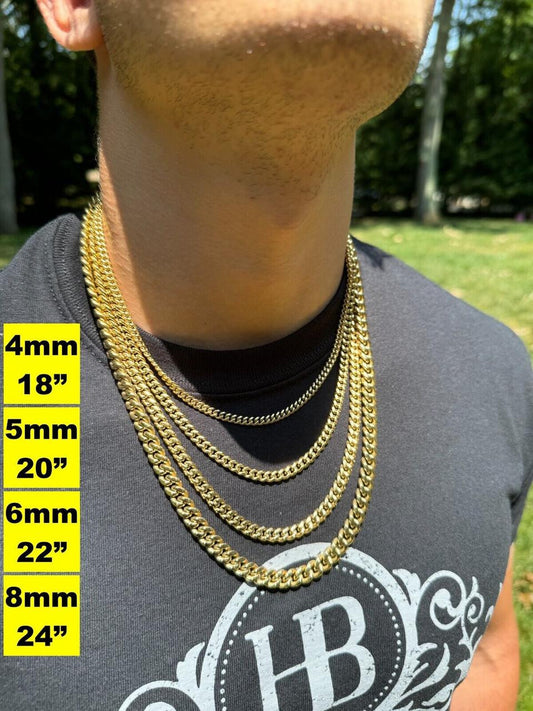 HarlemBling Miami Cuban Link Chain Necklace Bracelet 14k Gold Plated Stainless Steel 4-18mm