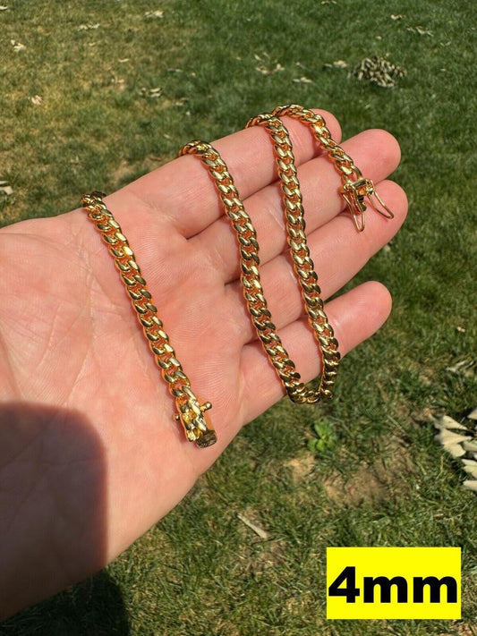 HarlemBling Miami Cuban Link Chain Necklace Bracelet 18k Gold Plated Stainless Steel 6-18mm