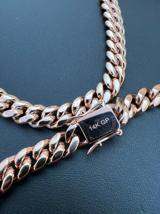 HarlemBling Miami Cuban Link Chain Necklace / Bracelet Rose Gold Finish Mens Ladies Box Lock