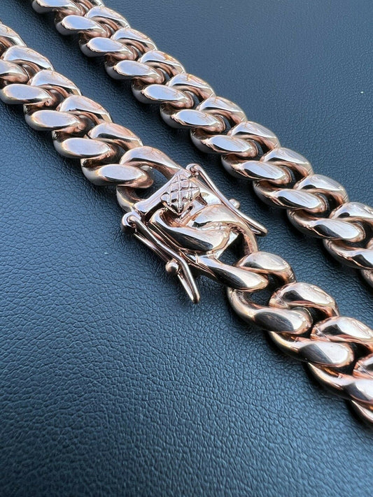 HarlemBling Miami Cuban Link Chain Necklace / Bracelet Rose Gold Finish Mens Ladies Box Lock