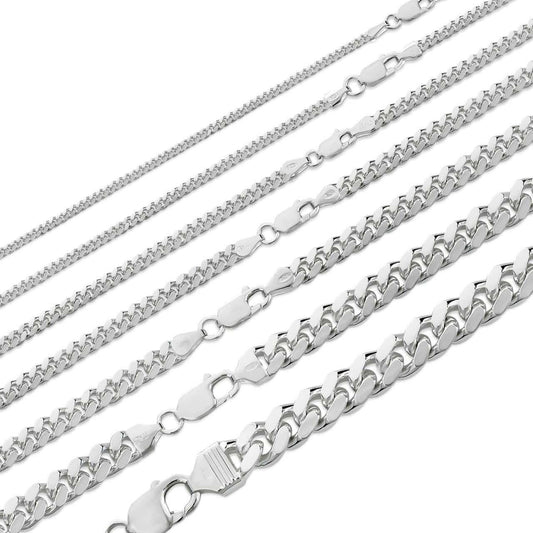 HarlemBling Miami Cuban Link Chain Necklace Lobster Clasp - 925 Sterling Silver - 16"-30" - 2mm-12mm
