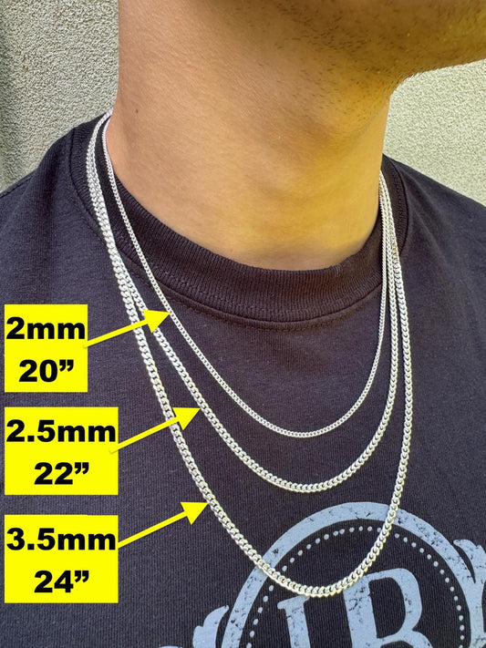 HarlemBling Miami Cuban Link Chain Necklace Lobster Clasp - 925 Sterling Silver - 16"-30" - 2mm-12mm