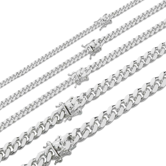 HarlemBling Miami Cuban Link Chain Necklace Or Bracelet W. Box Lock - 925 Sterling Silver - 7"-30" - 4mm-10.5mm