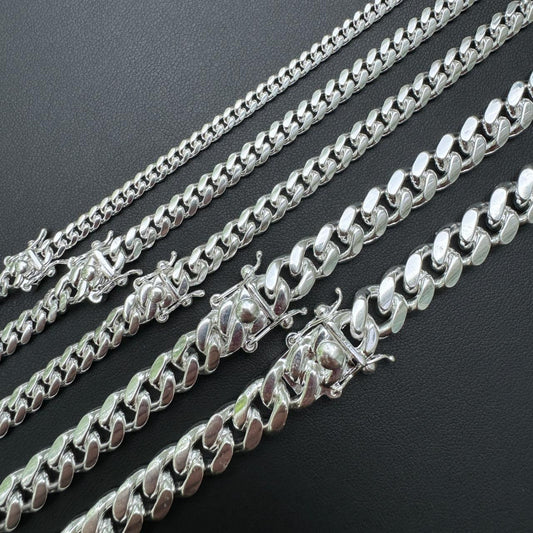 HarlemBling Miami Cuban Link Chain Necklace Or Bracelet W. Box Lock - 925 Sterling Silver - 7"-30" - 4mm-10.5mm