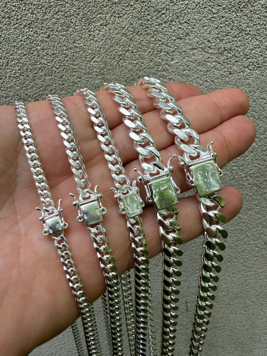 HarlemBling Miami Cuban Link Chain Necklace Or Bracelet W. Box Lock - 925 Sterling Silver - 7"-30" - 4mm-10.5mm