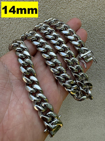 HarlemBling Miami Cuban Link Chain Necklace - Stainless Steel - 16"-36" - 4mm-18mm