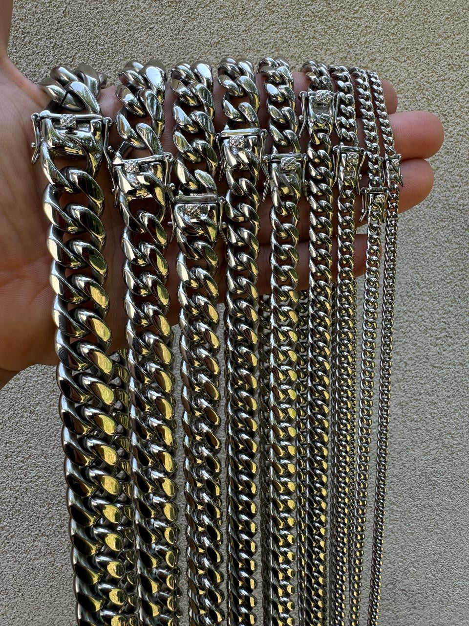 HarlemBling Miami Cuban Link Chain Necklace - Stainless Steel - 16"-36" - 4mm-18mm