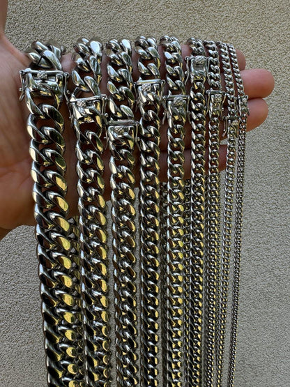 HarlemBling Miami Cuban Link Chain Necklace - Stainless Steel - 16"-36" - 4mm-18mm