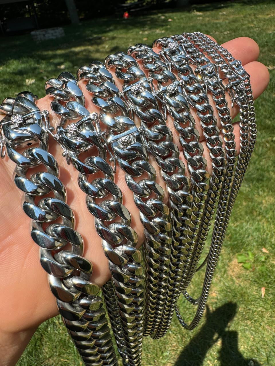 HarlemBling Miami Cuban Link Chain Necklace - Stainless Steel - 16"-36" - 4mm-18mm