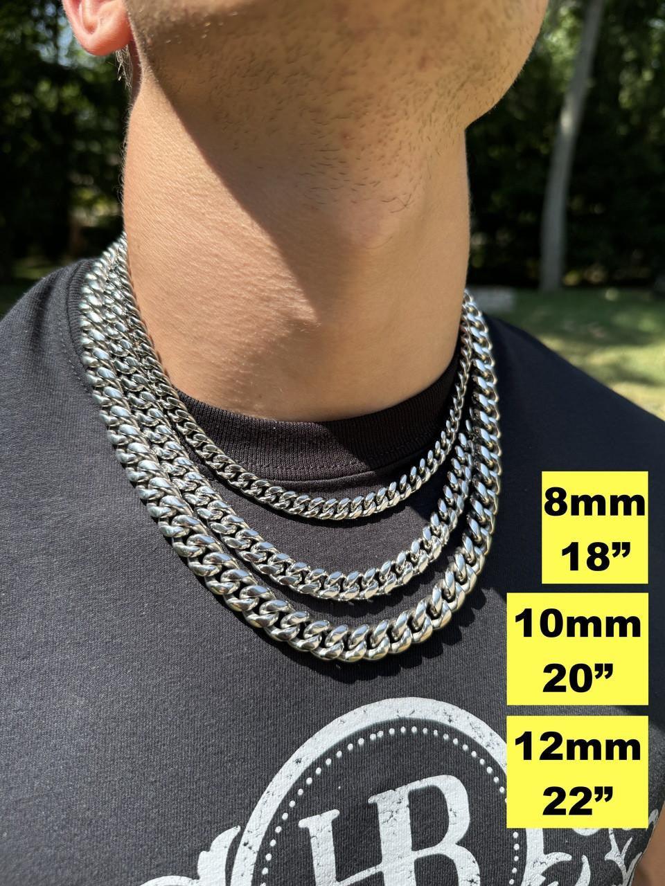 HarlemBling Miami Cuban Link Chain Necklace - Stainless Steel - 16"-36" - 4mm-18mm