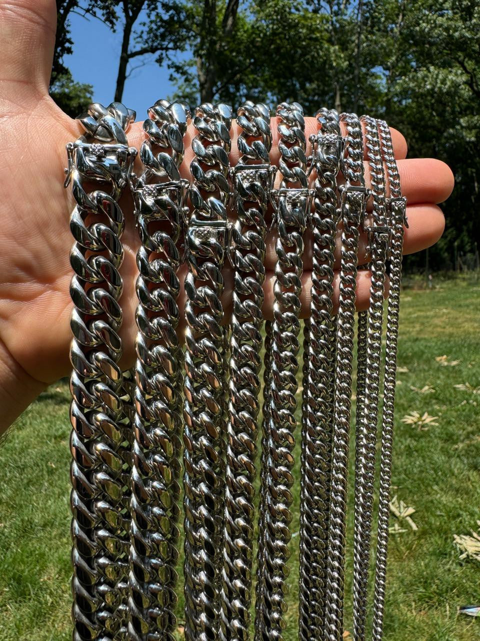 HarlemBling Miami Cuban Link Chain Necklace - Stainless Steel - 16"-36" - 4mm-18mm