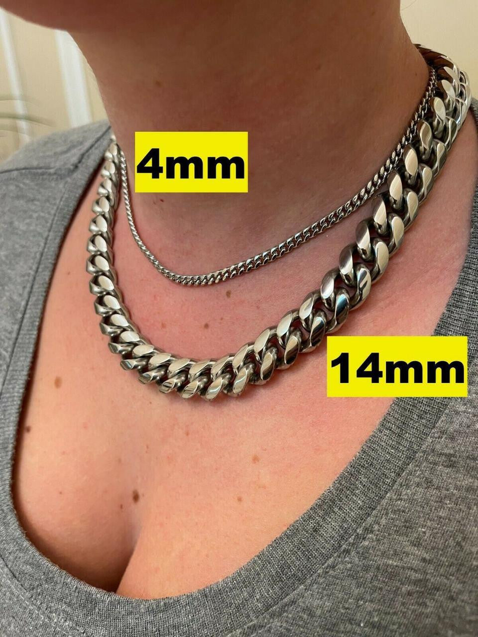 HarlemBling Miami Cuban Link Chain Necklace - Stainless Steel - 16"-36" - 4mm-18mm