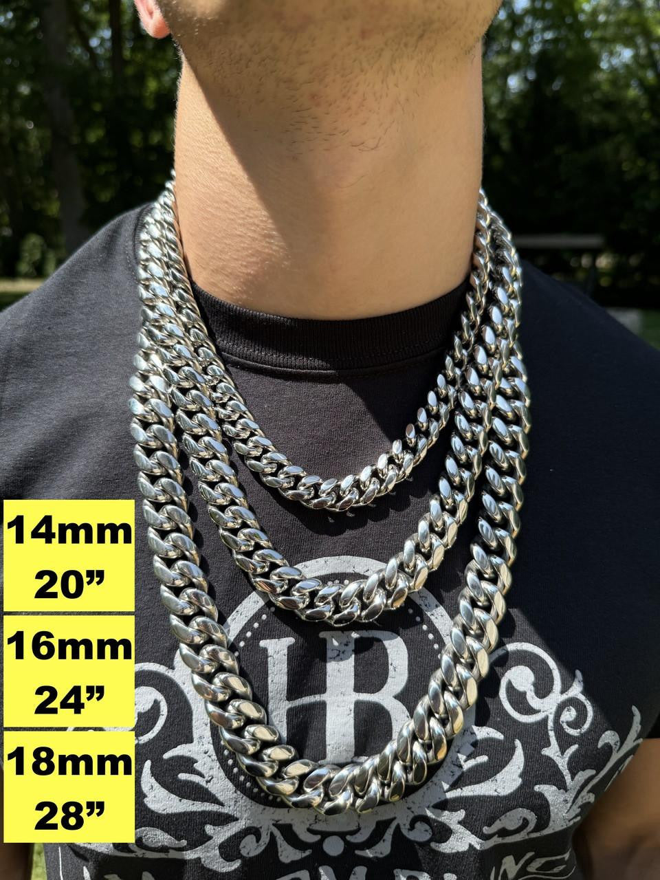 HarlemBling Miami Cuban Link Chain Necklace - Stainless Steel - 16"-36" - 4mm-18mm