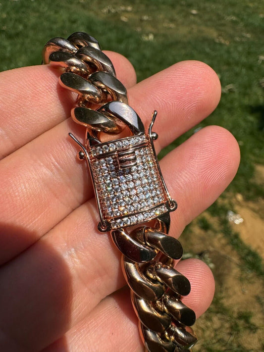 HarlemBling Miami Cuban Link Chain Necklace W. CZ Clasp - Rose Gold Plated Stainless Steel - 16"-30" - 8mm-14mm