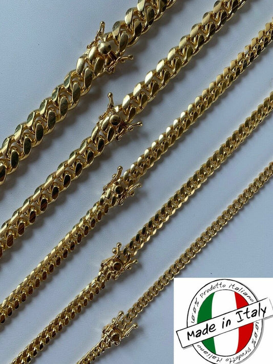 HarlemBling Miami Cuban Link Chain With Box Lock 14k Gold Over Solid 925 Silver ITALY