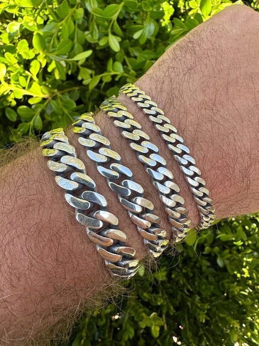 HarlemBling Miami Cuban Link Mens Chain Bracelet Real 925 Sterling Silver Sleek Clasp 6-12mm
