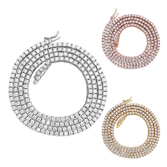 HarlemBling Micro Tennis Chain Necklace Iced Out CZ Stones - 14k Gold Vermeil, Rose Gold Vermeil Or 925 Silver - 2mm - 14-28"