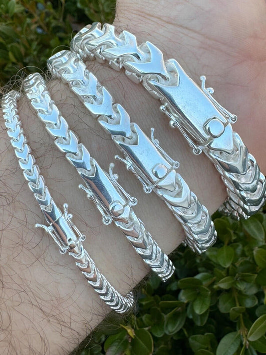 HarlemBling Modern Franco Link Bracelet W. Box Lock - 925 Sterling Silver - 7"-9" - 4mm-10mm