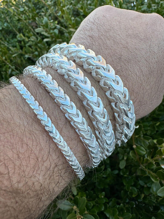 HarlemBling Modern Franco Link Bracelet W. Box Lock - 925 Sterling Silver - 7"-9" - 4mm-10mm