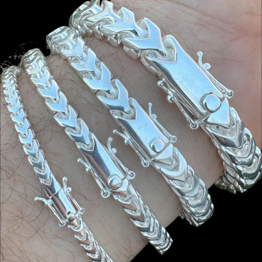 HarlemBling Modern Franco Link Bracelet W. Box Lock - 925 Sterling Silver - 7"-9" - 4mm-10mm