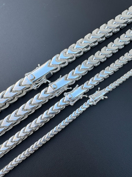 HarlemBling Modern Franco Link Chain Necklace W. Box Lock - 925 Sterling Silver - 18"-30" - 4mm-10mm