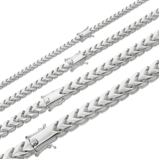 HarlemBling Modern Franco Link Chain Necklace W. Box Lock - 925 Sterling Silver - 18"-30" - 4mm-10mm