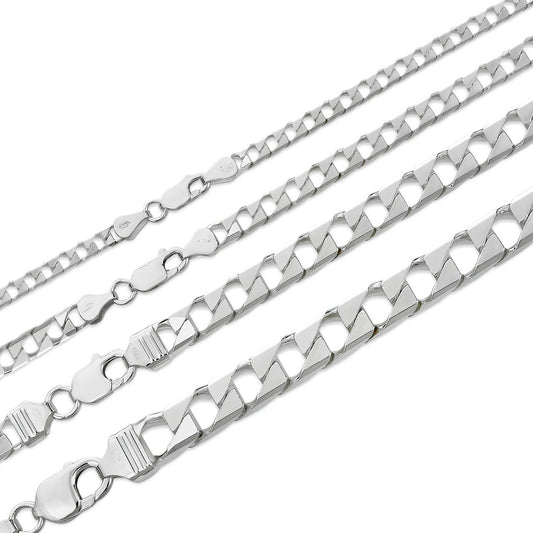 HarlemBling Modern Square Curb Link Chain Necklace Or Bracelet - 925 Sterling Silver - 7"-30" - 4mm-10mm