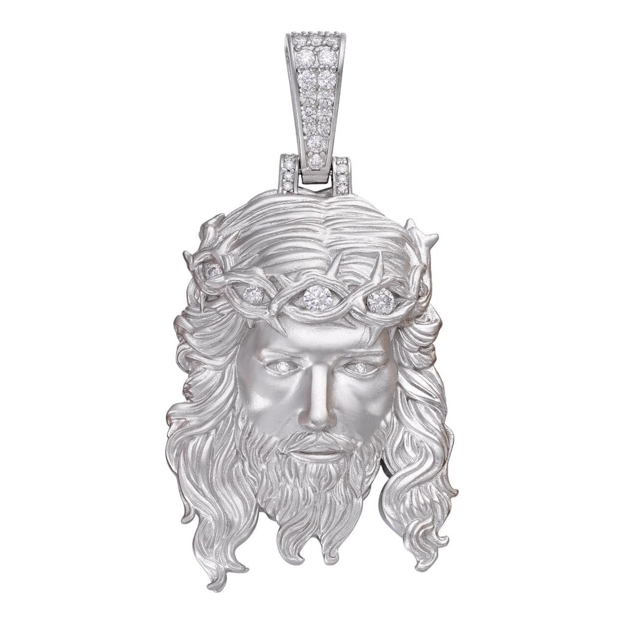 HarlemBling MOISSANITE #1 Bestseller Jesus Piece Pendant - Sandblasted Matte Finish 925 Silver - 3 Sizes 1.5"-3"