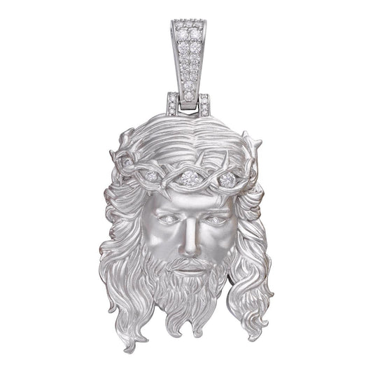 HarlemBling MOISSANITE #1 Bestseller Jesus Piece Pendant - Sandblasted Matte Finish 925 Silver - 3 Sizes 1.5"-3"