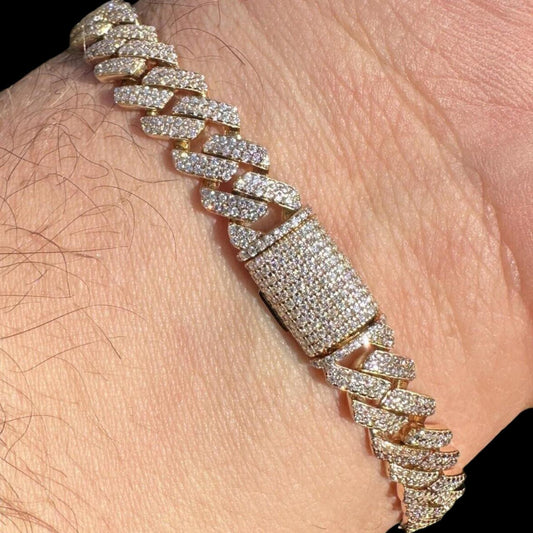 HarlemBling MOISSANITE #1 Bestseller Miami Cuban Link Prong Bracelet Iced Out - 14k Yellow Gold - 8mm - 7-8.5"