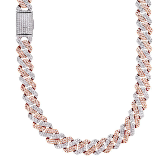 HarlemBling MOISSANITE #1 Bestseller Miami Cuban Link Prong Chain Necklace Iced Out - 14k Rose Gold Vermeil & 925 Silver - 8mm-20mm - 16" - 30"