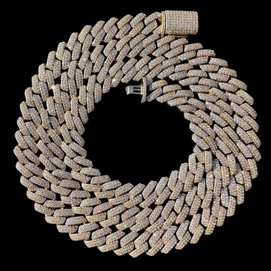 HarlemBling MOISSANITE #1 Bestseller Miami Cuban Link Prong Chain Necklace Iced Out - 14k Yellow Gold - 8mm - 16-30"