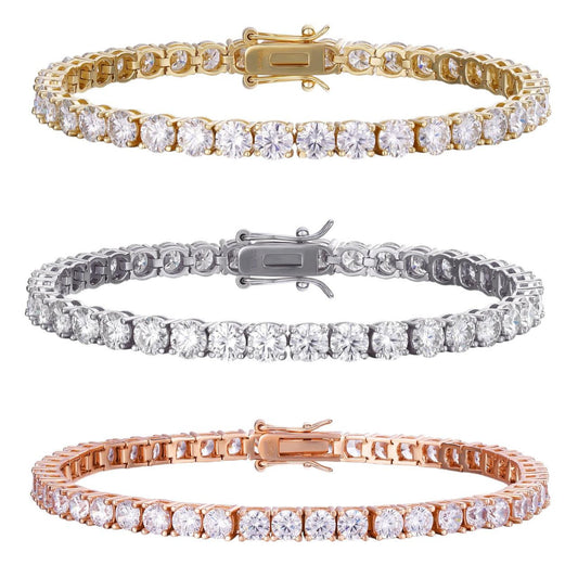 HarlemBling MOISSANITE #1 BESTSELLER Tennis Bracelet Iced Out - 14k Gold Vermeil, Rose Gold Vermeil Or 925 Silver - 3mm-7mm - 6-9"