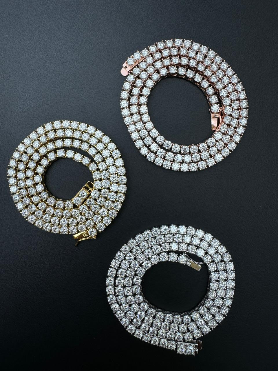 HarlemBling MOISSANITE #1 BESTSELLER Tennis Chain Necklace Iced Out - 14k Gold Vermeil, Rose Gold Vermeil Or 925 Silver - 3mm-7mm - 16-30"