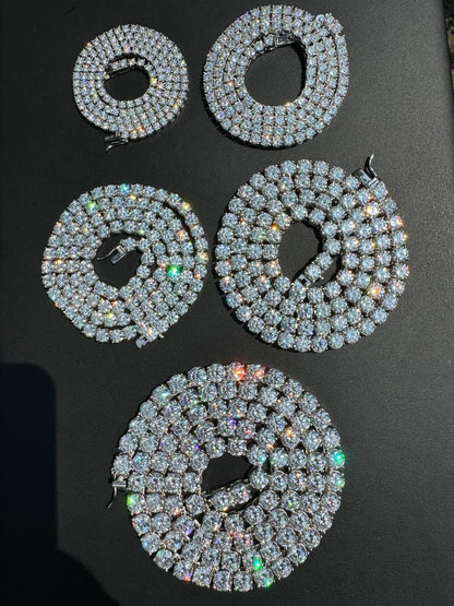 HarlemBling MOISSANITE #1 BESTSELLER Tennis Chain Necklace Iced Out - 14k Gold Vermeil, Rose Gold Vermeil Or 925 Silver - 3mm-7mm - 16-30"