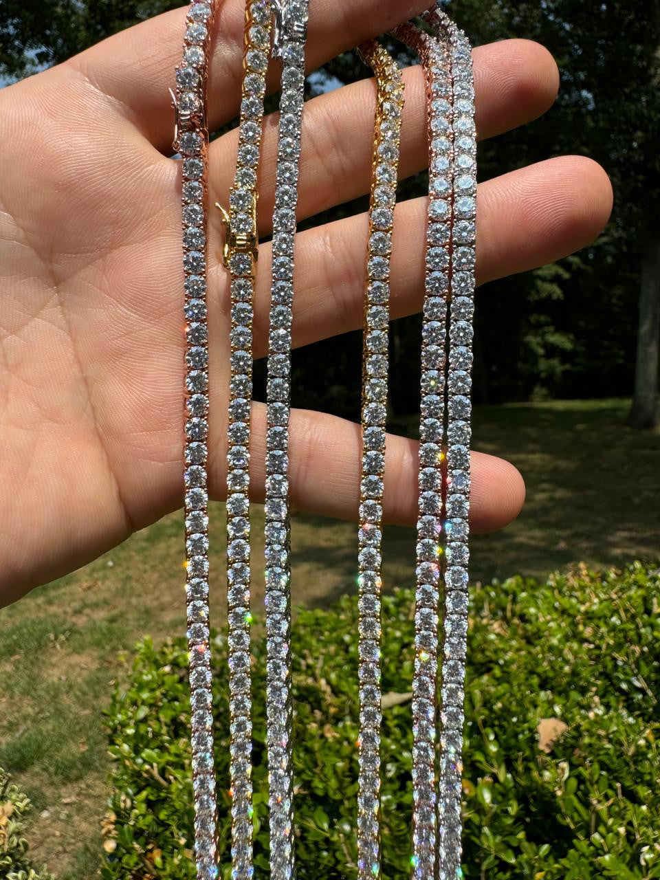 HarlemBling MOISSANITE #1 BESTSELLER Tennis Chain Necklace Iced Out - 14k Gold Vermeil, Rose Gold Vermeil Or 925 Silver - 3mm-7mm - 16-30"