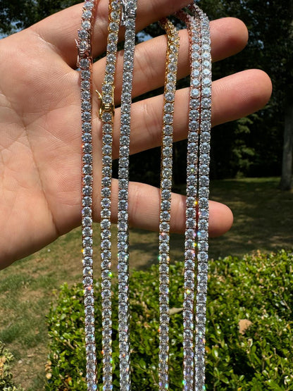 HarlemBling MOISSANITE #1 BESTSELLER Tennis Chain Necklace Iced Out - 14k Gold Vermeil, Rose Gold Vermeil Or 925 Silver - 3mm-7mm - 16-30"