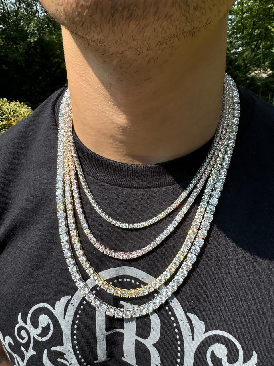 HarlemBling MOISSANITE #1 BESTSELLER Tennis Chain Necklace Iced Out - 14k Gold Vermeil, Rose Gold Vermeil Or 925 Silver - 3mm-7mm - 16-30"