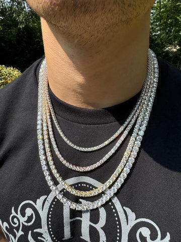 HarlemBling MOISSANITE #1 BESTSELLER Tennis Chain Necklace Iced Out - 14k Gold Vermeil, Rose Gold Vermeil Or 925 Silver - 3mm-7mm - 16-30"