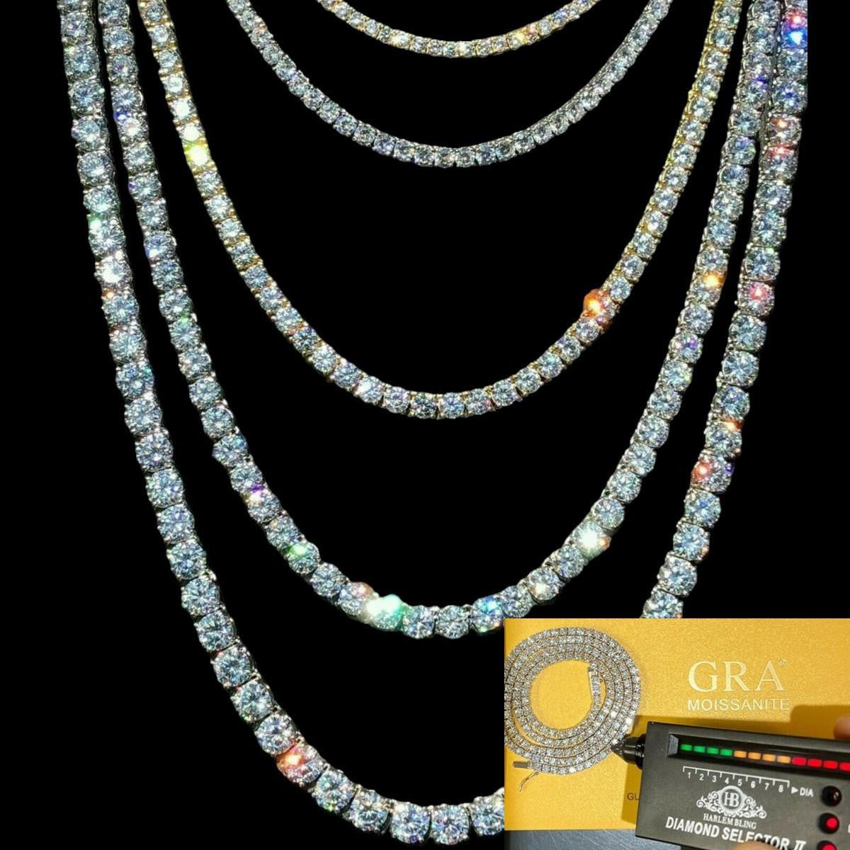 HarlemBling MOISSANITE #1 BESTSELLER Tennis Chain Necklace Iced Out - 14k Gold Vermeil, Rose Gold Vermeil Or 925 Silver - 3mm-7mm - 16-30"