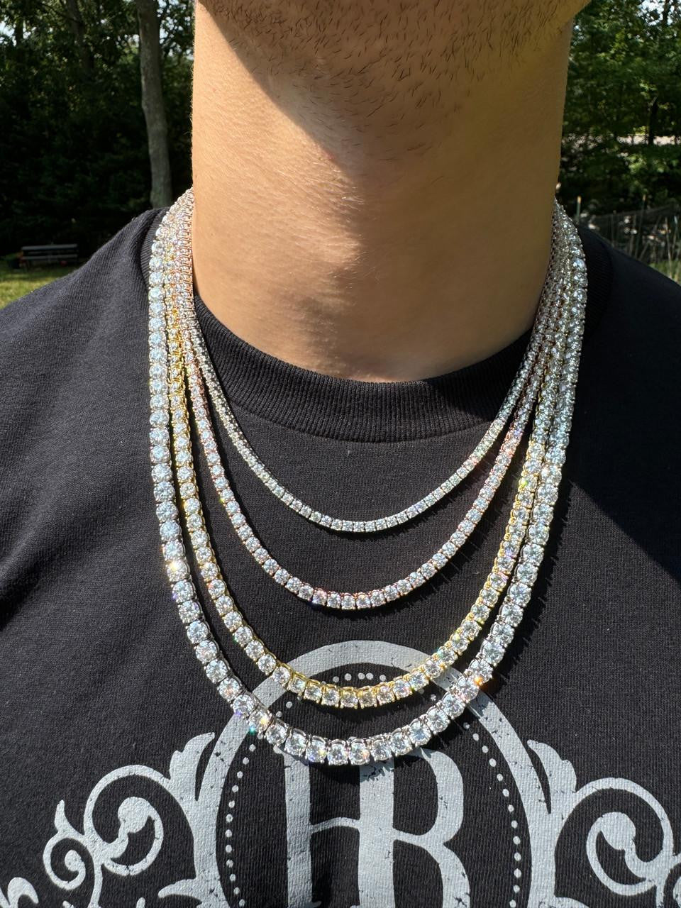 HarlemBling MOISSANITE #1 BESTSELLER Tennis Chain Necklace Iced Out - 14k Gold Vermeil, Rose Gold Vermeil Or 925 Silver - 3mm-7mm - 16-30"