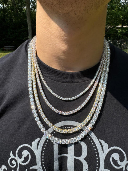 HarlemBling MOISSANITE #1 BESTSELLER Tennis Chain Necklace Iced Out - 14k Gold Vermeil, Rose Gold Vermeil Or 925 Silver - 3mm-7mm - 16-30"