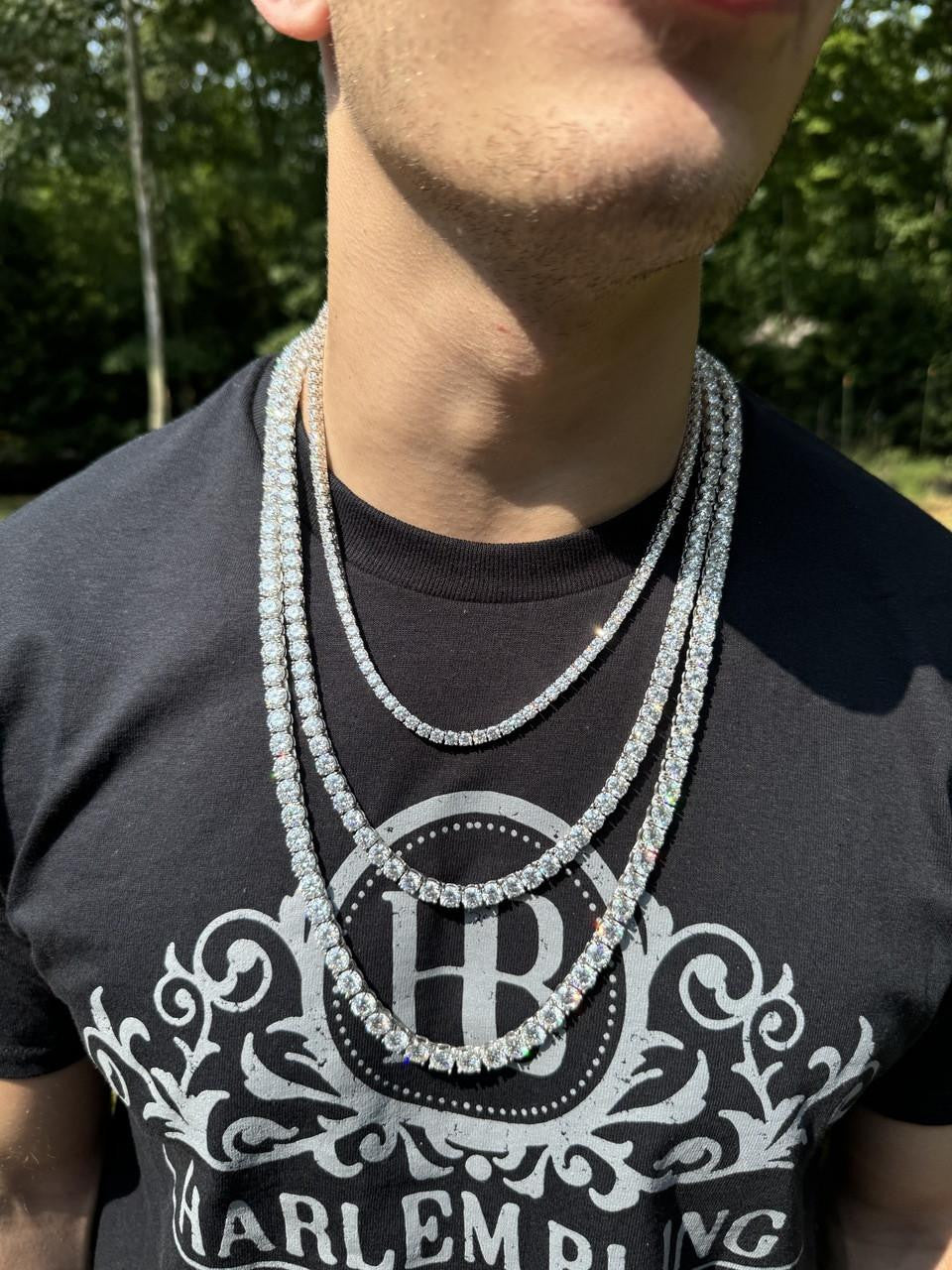 HarlemBling MOISSANITE #1 BESTSELLER Tennis Chain Necklace Iced Out - 14k Gold Vermeil, Rose Gold Vermeil Or 925 Silver - 3mm-7mm - 16-30"