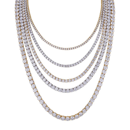 HarlemBling MOISSANITE #1 BESTSELLER Tennis Chain Necklace Iced Out - 14k Gold Vermeil, Rose Gold Vermeil Or 925 Silver - 3mm-7mm - 16-30"