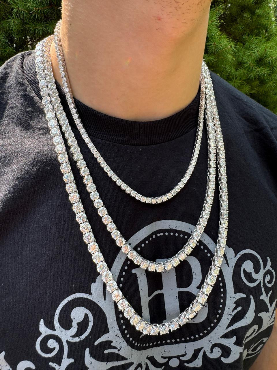 HarlemBling MOISSANITE #1 BESTSELLER Tennis Chain Necklace Iced Out - 14k Gold Vermeil, Rose Gold Vermeil Or 925 Silver - 3mm-7mm - 16-30"