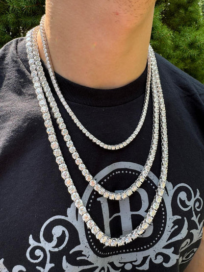 HarlemBling MOISSANITE #1 BESTSELLER Tennis Chain Necklace Iced Out - 14k Gold Vermeil, Rose Gold Vermeil Or 925 Silver - 3mm-7mm - 16-30"
