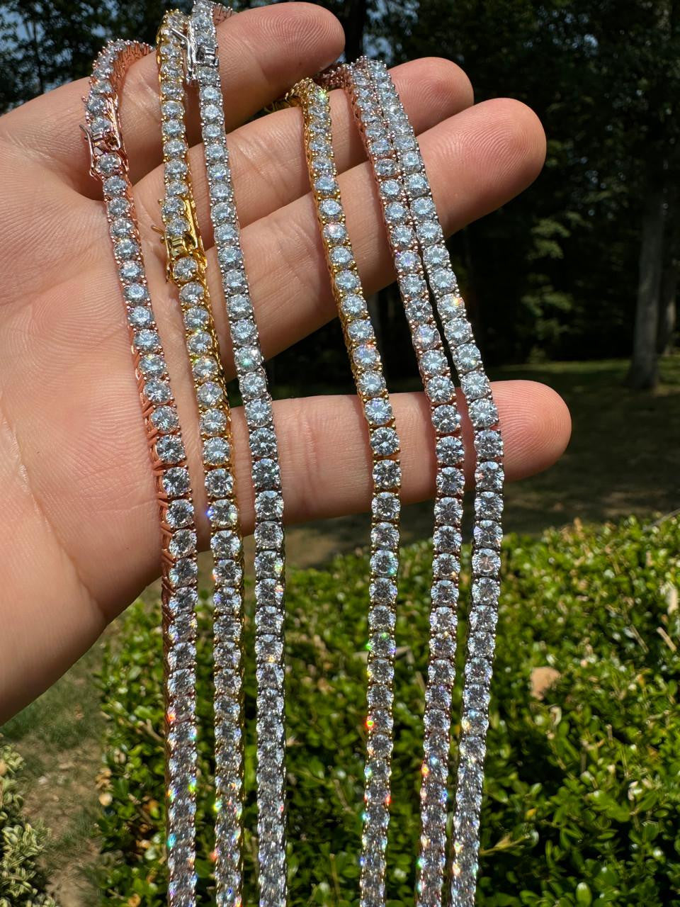 HarlemBling MOISSANITE #1 BESTSELLER Tennis Chain Necklace Iced Out - 14k Gold Vermeil, Rose Gold Vermeil Or 925 Silver - 3mm-7mm - 16-30"